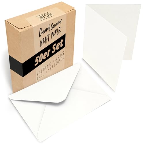 Japun - 50er Set blanko Falt-Karten inkl. Briefumschläge, Klapp-Karten zum gestalten, beschriften oder bedrucken - DIN A6 / C6 - weiß