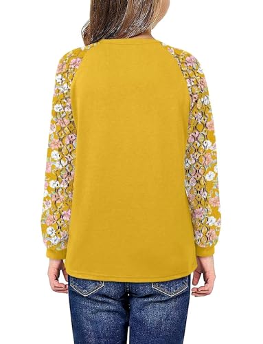 Image of Yoklass Girls Long Sleeve Shirts Kids Lace Casual Cute Crew Neck Top Sizes 5-14 Years