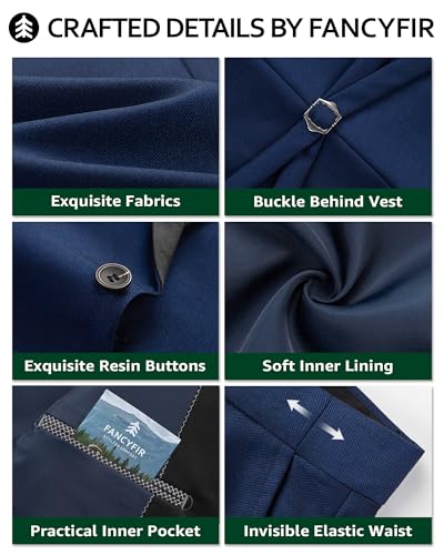 Men's Slim Fit 3-Piece Tuxedo Set, One Button Shawl Collar Jacket Vest Pants for Party, Business and Wedding3