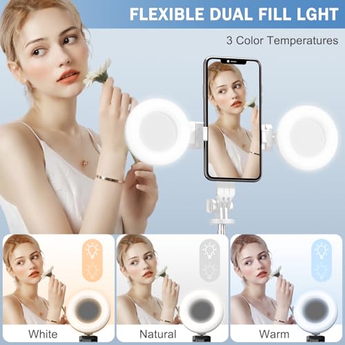 Image of Selfie Stick Tripod with Fill Light, Phone Selfie Stick,Durable Stainless Steel Design,Bluetooth Remote Control,and Stable Three-Legged Support for Live Broadcasts,Video Shooting (White)