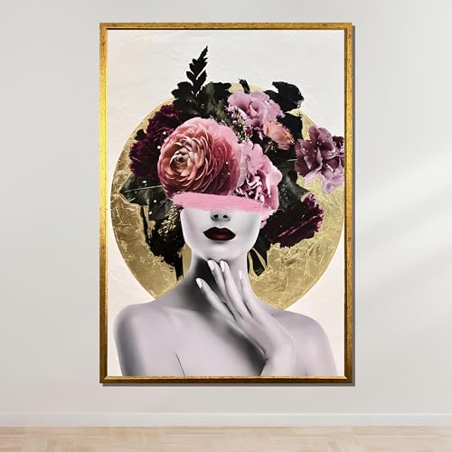 Tableau mural cercle doré célébrant la poésie et la douceur féminine