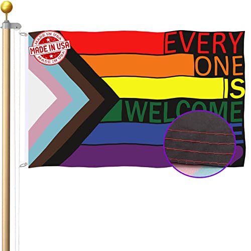 Progress Pride Rainbow Lgbtq Flag 3X5 Outdoor --Made In Usa 100D Inclusive Progressive Flags Progress Pride Rainbow Flags Durable Polyester Bright Color And Fine Stitching For Gay Pride Lesbian Transgender Bisexual Lgbtq Banner For Indoor Outdoor #TOP6