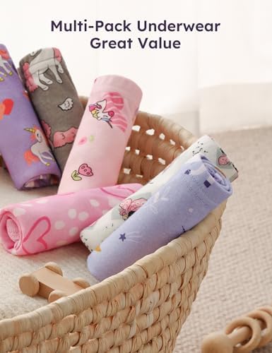 Yoofoss Girls' Underwear, 100% Organic Cotton Soft Toddler Kids Underwear, Tag-free Comfort Girls Panties, 6-Pack - Purple Unicorn, 5T — view 5