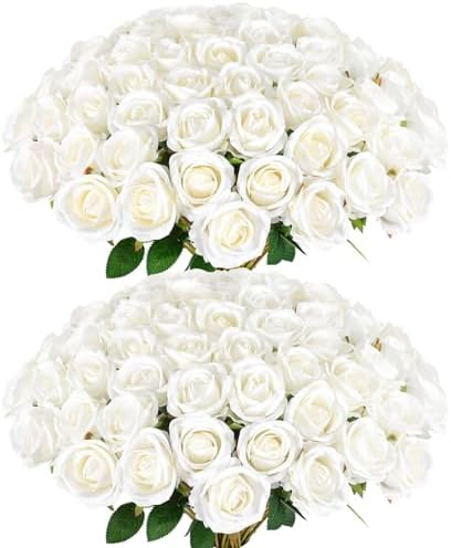 60 Pcs Artificial Roses Bulk Velvet Silk White Roses White Roses ...