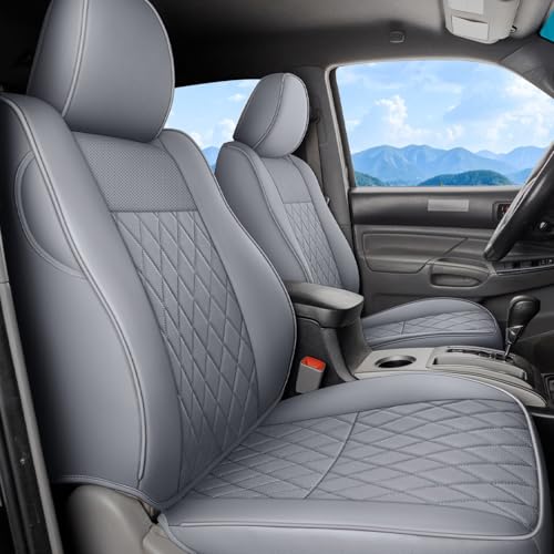 Image of Coverado Tacoma Seat Covers Full Set, Faux Leather Seat Covers Custom Fit for 2005-2023 Toyota Tacoma Double /Crew Cab Base Prerunner SR5 Limited TRD Sport Interior Covers (Gray)