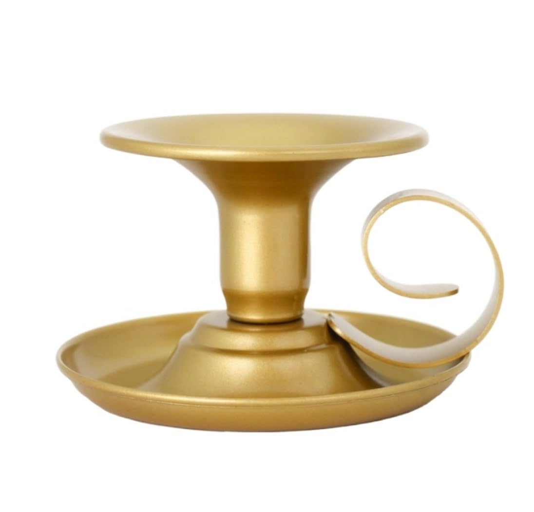 Candle Holder Stand Iron Taper Candle Holder Candlestick Holders Candlelight Stand With Handle Simple Ring Stick Sturdy(Gold)