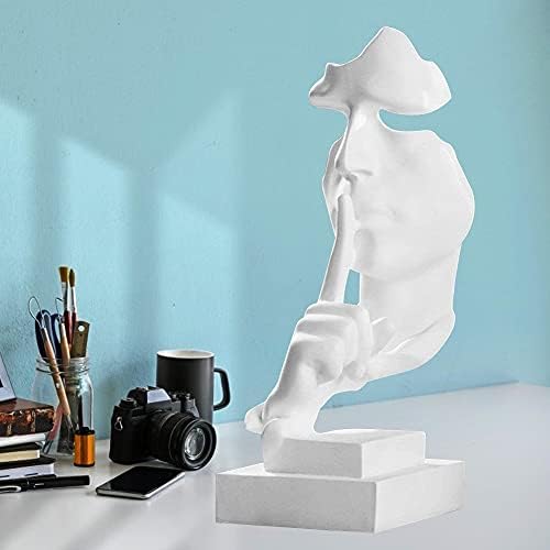 31cm Silence is Gold Thinker Statue, Modern and Simple Resin Things, White Creative Abstract Figurine Sculptures for Entrance, Creative Room Home, Office Study, Piano Decor(White)
