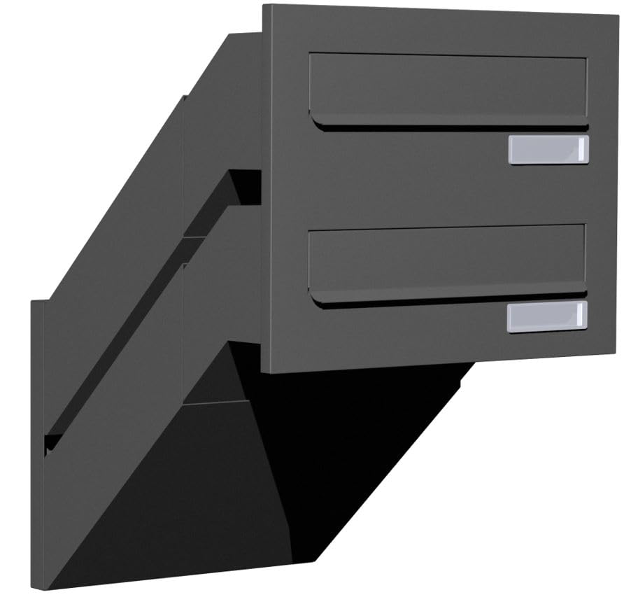 2er Zweifach Mauerdurchwurf Briefkasten für Mehrfamilienhaus oder Büro - Briefkastenanlage zum Einmauern für 2 Familienhaus 2fach mit Namensschild Anthrazitgrau RAL 7016 Einbaubriefkasten