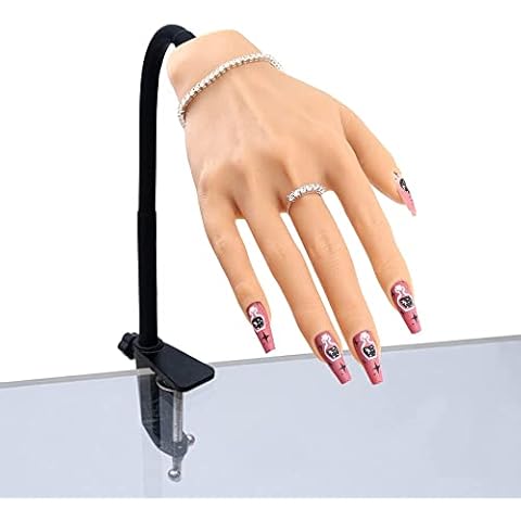 KnowU Silicone Maniquin Hand,Nail Pratice Training Hand for Acrylic Nails with Stand Bracket,Flexible Bendable Nail Practice Fake Hand for Nails Art Practice Tool,Left Cover
