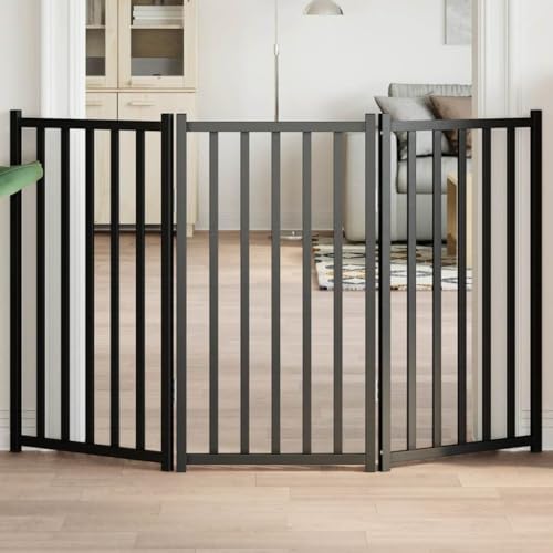 Vetnasa Puerta de Perros Plegable 3 Paneles Madera Abeto Negro 150 cm Producto para Mascotas y Animales, Productos para Mascotas, Productos para Perros, Casetas y cercados para Perros Negro 3,75 KG