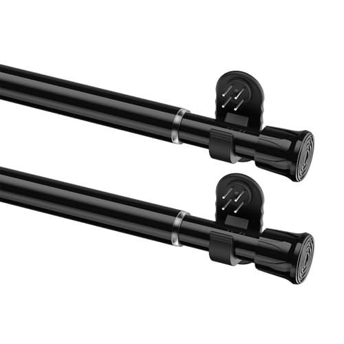 PeSenp 2 Pack 2.0 Upgraded No-Drill French Door Curtain Rod 1/2 Diameter Adjustable 1730 Inch Cafe Curtain Rod with Adhesive & Pin-Nail Mount Small Curtain Rod for Doors Black