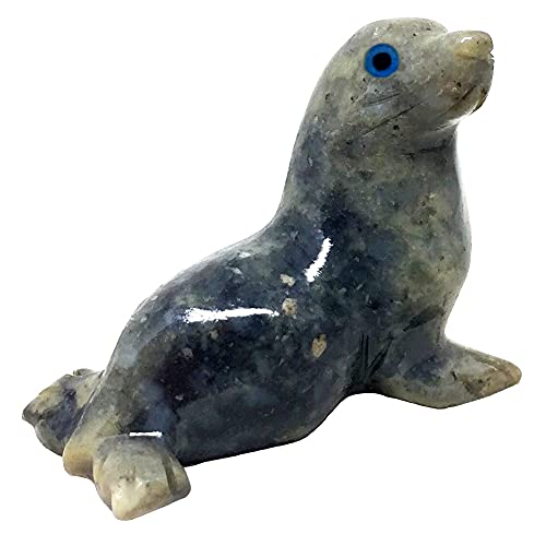 Nelson Creations, LLC 1.5 Inch Sea Lion (Seal) Natural Soapstone Hand-Carved Animal Charm Totem Stone Carving Figurine