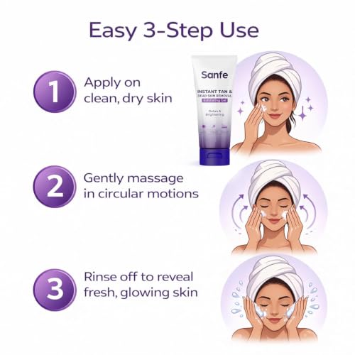 Image of Sanfe Instant Tan & Dead Skin Removal Exfoliating Gel | Visibly Removes Tan | AHA Exfoliation in Minutes | Smooth & Bright Skin | 100g, Pack of 1