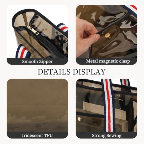 Image of Fammart Clear Bags 12x6x12 Stadium Approved, Jelly Tote Bag for Women with Zipper for Beach Sports Concerts Work