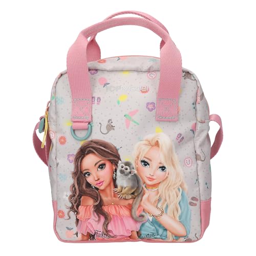 Depesche 13327 TOPModel Juicy - Bolso bandolera en color crema y rosa, con diseño de monos y patrón colorido, bolso con correa ajustable, Rosa., Mittelgroße, Casual