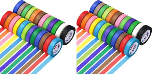 Image of Oleitodh 24 Rolls Colored Masking Tape 0.6 Inch x 360 Yards Rainbow Craft Tape Bulk (Pack of 2)