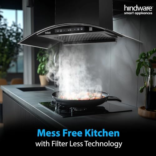 Image of Hindware Smart Appliances Sancia BLDC 90cm Kitchen Chimney | 1400 CMH | Filterless | Autoclean | Curved Glass | Motion Sensor, Touch Control | 12 Yrs Warranty on Motor, 3 Yrs on Product by Brand