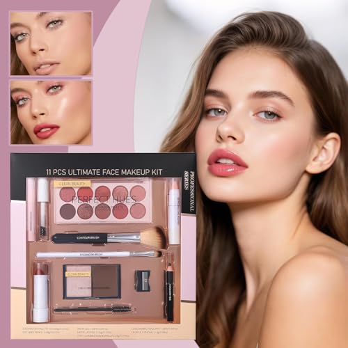 Jukeoiu Make-up Set für Anfänger | Make-up-Set für Damen Gesicht | 11-teiliges Mascara Concealer Lidschatten-Palette Lippenstift für Mädchen Teenager Weihnachten Geburtstag Hochzeit Party – Bild 4