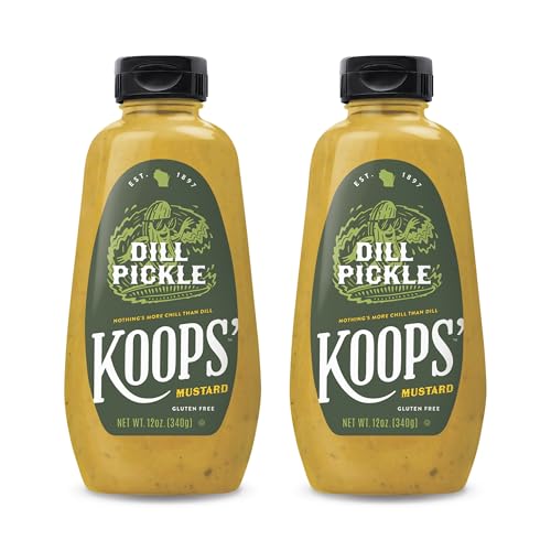 Image of Koops' Dill Pickle Mustard - Dill Mustard Spread, Flavored Condiment and Dip for Dressing, Sandwich, Burger, Pretzel, & More, Made in the USA - 12 oz Bottle (Pack of 2)