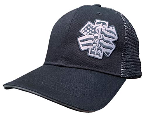 Emt star of life american flag hat cap black chrome mesh back sup…