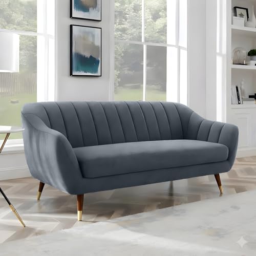 Image of AMATA Marino 3 Seater Sofa Set Colour Light Grey Suede Velvet Fabric with Two Cushions Perfect for Home Office Guests Living Room (Marino Light Grey, 3 Seater)(3 Year Warranty)