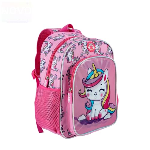 Mochila Infantil Escolar Costas Unicórnio Fofo Feminina (Rosa)