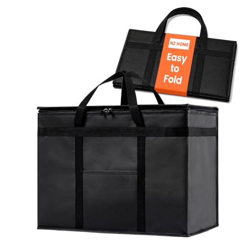 Image of Insulated Bags for Food Delivery (XL Plus) Grocery Shopping Cooler Bag, Pizza Delivery, Hot & Cold Catering Tote, Reusable, Foldable & Heavy Duty (Black)