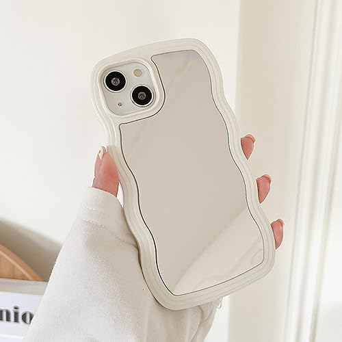 GINASH Funda de Onda rizada con Espejo Bonito Coreano para iPhone 11 12 13 Pro MAX 13Pro X XR XS MAX Funda de Maquillaje Suave a Prueba de Golpes estética s, Blanco, para iPhone X XS