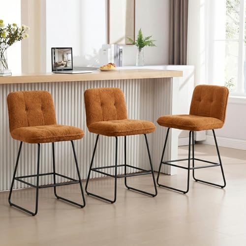 Image of Ollega 26 inch Counter Height Bar Stools with Back, Set of 3, Brown Velvet