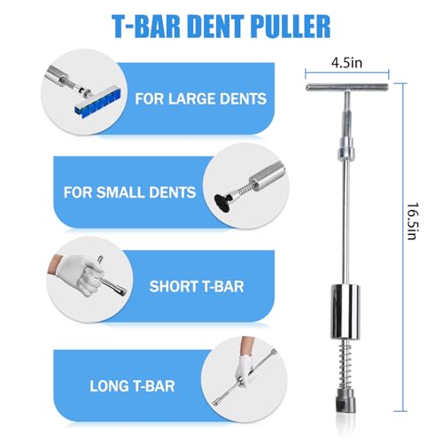 Image of 128PCS Dent Removal Kit,Paint-Safe Dent Removal Tools, DIY Dent Puller Set with Golden Lifter, T-Bar, Bridge Suction Cup Puller, Rubber Hammer & Glue Gun for Car Dent Removal