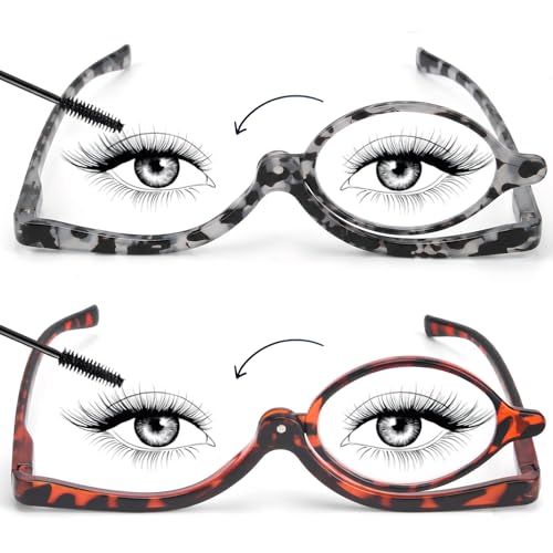 SEEKEY 2 Pairs Womens Makeup Reading Glasses Flip Down Rotating Cosmetic Lenses Spring Hinge Comfort Makeup Readers +2.0
