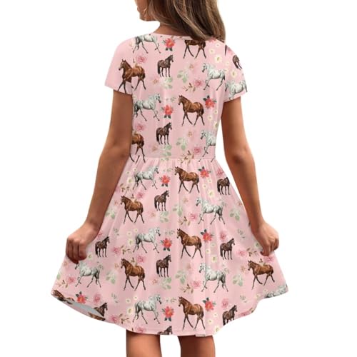 Image of Short Sleeve Dress for Girls with Pockets Cute Toddler Girl Clothes Summer 2-12
