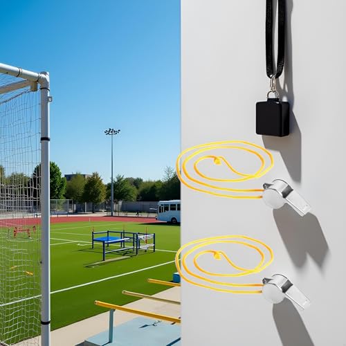 2 piezas silbatos deportivos metálicos amarillo con cordón miniatura 5