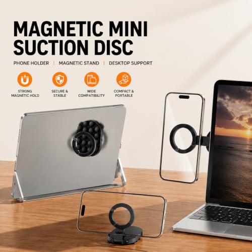 Image of Mizi 3-in-1 Magnetic Phone Holder for Mag Safe, 18 Suction Cup Phone Mount with Carabiner Clip, 360 Rotating & 180 Adjustable Stand, Compatible with iPhone 12-18 & All Phones with Metal Ring, Black