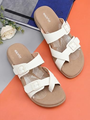 Image of HEALTH FIT EXTRA SOFT Women's Comfortable Memory Foam Doctor Slippers /Flip-Flops|Fashionable Casual & Stylish|Lightweight & Breathable|Outdoor Synthetic Casual Chappals Sandals Ladies & Girls HF30