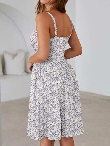 Image of YATHON Summer Mini Corset Sun Dress for Women Short Casual Square Neck Lace Up Floral Beach Vacation Dresses with Pockets