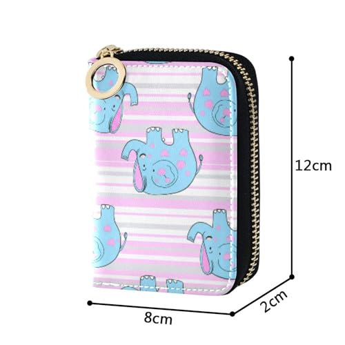 RFID Blocking Credit Card Holder Wallet for Women Leather Small Zipper Card and Cash Holder Picture Blue Elephants Hearts Pink3