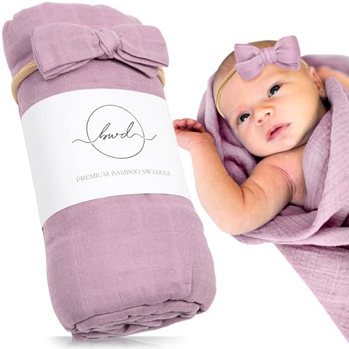 Image of BWD Baby Swaddle Blanket – Ultra-Soft Bamboo Viscose & Organic Cotton Muslin – Lightweight, Breathable, Stretchy – Newborn Essential 47" (Mauve)