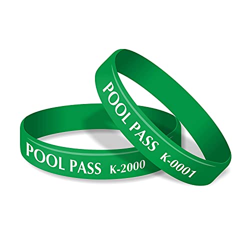 Bracelets de piscine en silicone vert numérotés lot de 100