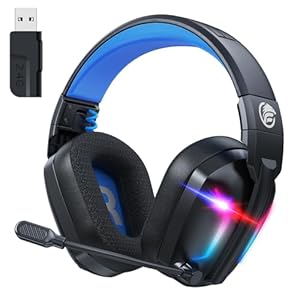 Fachixy「2024 New」FC300 2.4GHz Wireless Gaming Headset with Microphone for PC/PS5/PS4, Bluetooth Gaming Headphones – Fast Charge 50Hr Battery, Cool RGB Lights for Switch, Laptop, Mobile, Mac