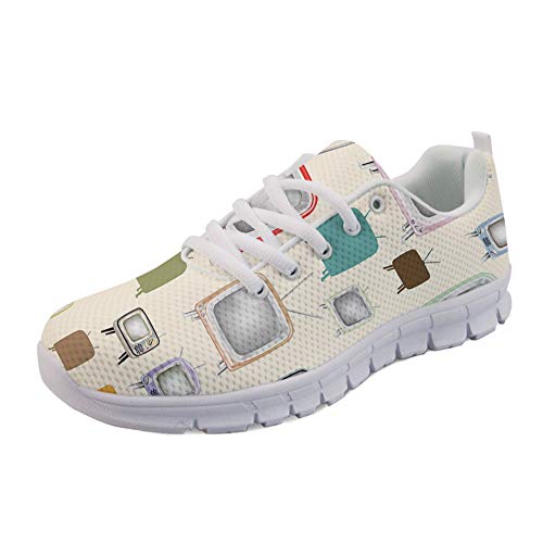 Image of HUGS IDEA Women's Athletic Running Shoes Trainer Runner Mesh Fashion Lace-up Sport Retro TV Printed Sneakers
