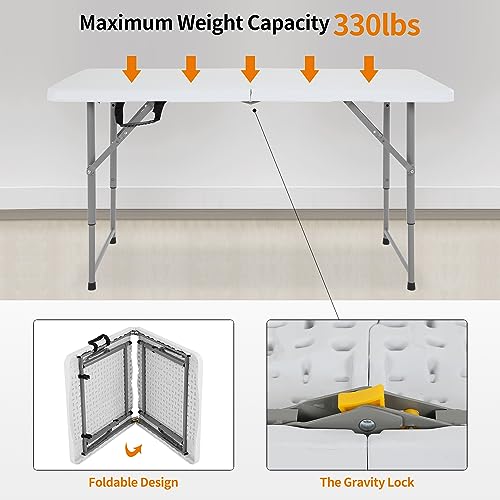 BestOffice Camping Folding 4 Foot Plastic Table, White