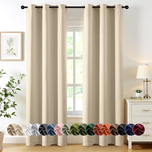 Image of MIULEE Blackout Curtains for Bedroom Living Room 2 Panels, Thermal Insulated Room Darkening Drapes Grommet Noise Reducing Light Blocking Window Treatments 80 Inches Long 40x80 Inch Cream Beige