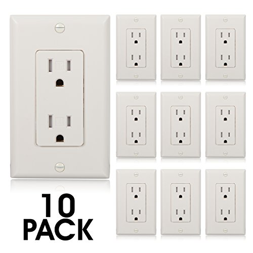 Maxxima Tamper Resistant Almond Duplex Receptacle Standard Decorative Electrical Wall Outlet 15A, Contractor Pack, Wall Plates Included (Pack Of 10) #TOP1