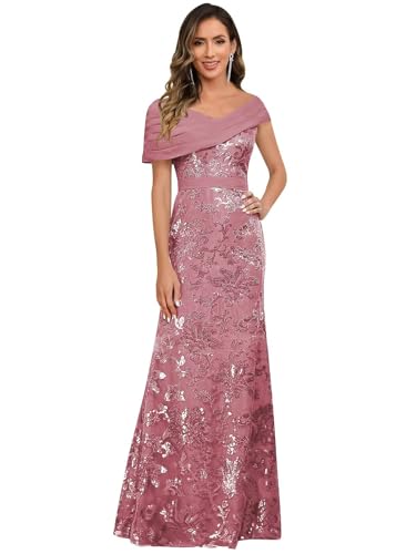 Image of VCCICANY Sequin Mermaid Mother of The Bride Dresses for Women Chiffon Off Shoulder Ruched Long Formal Evening Gowns