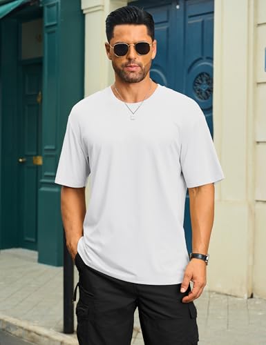 Cotrasen Men's T-Shirts Drop Shoulder Short Sleeve Cotton Tees UPF 50+ Casual Loose Fit Crew Neck Mens Curved Hem T Shirts3