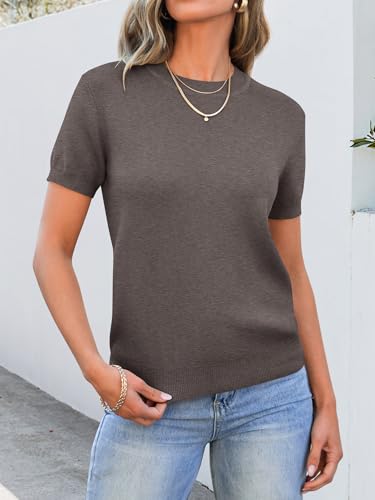 Image of ANRABESS Womens Short Sleeve Sweaters Wool Blend Crew Neck Sweater Shirts Business Casual Work Tops 2026 Summer Outfits