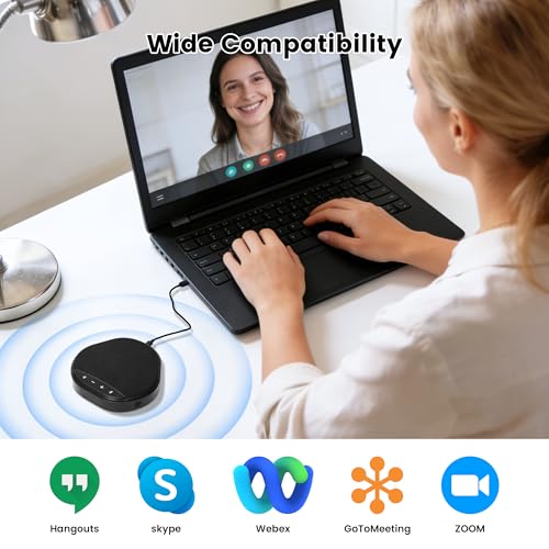 Image of Conference Speakerphone with 360 Voice Pickup, AI Noise Reduction & Echo Cancellation, USB Plug and Play Desktop Microphone Speaker for Zoom, Teams, Home Office & Online Meetings