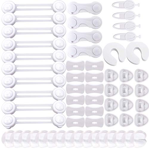 Baby Safety Kit (60 Pack) LANEYLI Proofing Kit with Cabinet Locks, Cabinet Strap Locks, Corner Protectors, Outlet Covers and Finger Pinch Guards Accident Proof Devices Tools Free No Drill Required