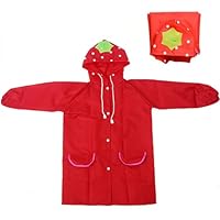 KSJEHW Raincoat for Kids, Boys Girls Poncho Lightweight Transparent Reusable with Hood, Festival, Rain Poncho for Bicycle, Hiking, Cycling and Travel (Strawberry)